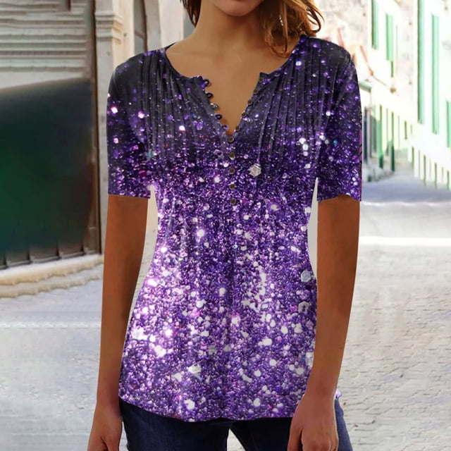 SMihono Hauts pour Femmes Été Chic Décontracté Mode Femme Décontracté Imprimé Col Rond Ample Manches Courtes T-shirt Haut Blouse Chandail Oversize T-shirt pour Femmes