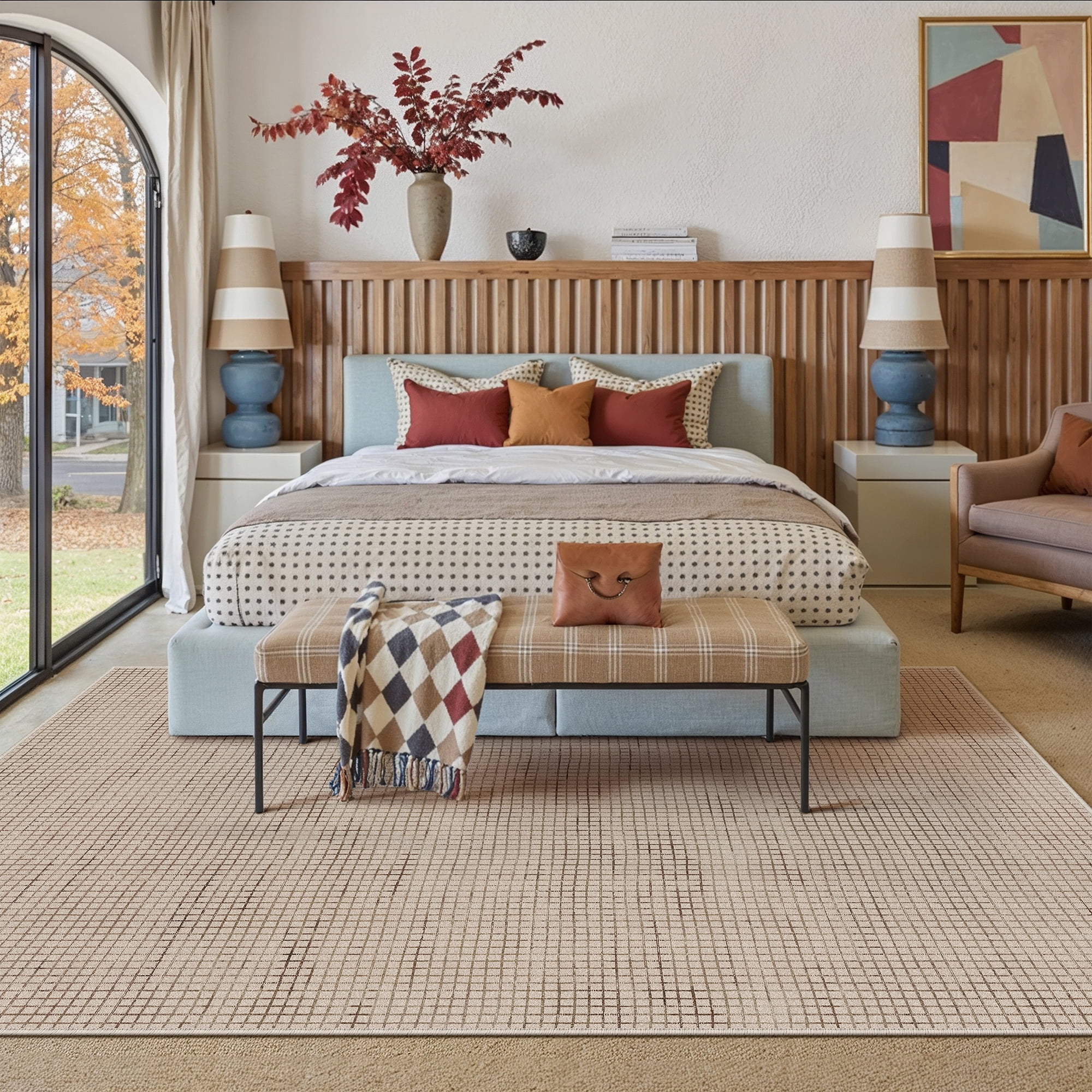 BERTHMEER 8'x10' Area Rugs for Living Room Dining Room Bedroom Farmhouse Office Large Geometric Checkered Modern Carpets Non Slip Machine Washable Rugs,Brown