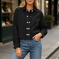 thumbnail image 2 of KICILVS Cropped Button Down Shirts for Women Collared Long Sleeve Plain Blouse Casual Trendy Tops Cute Fall Outfits Women Black, M, 2 of 6