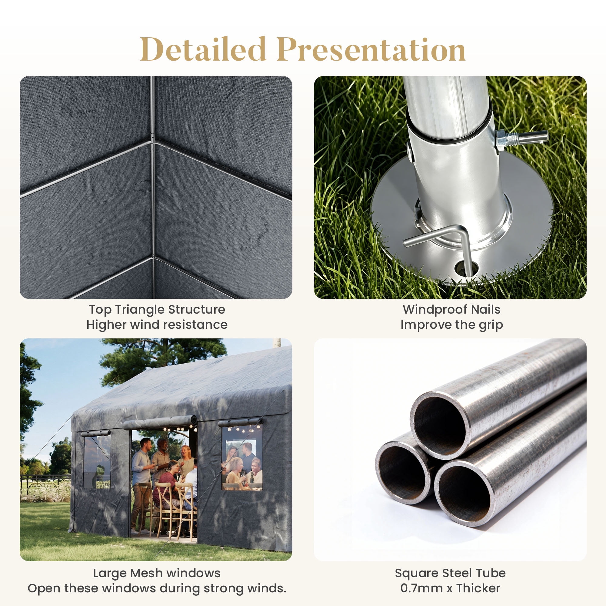 FOROUTIA 10x20ft Heavy-Duty Carport Canopy, Dark Gray Gable Roof PE Garage, All-Weather Shelter for Car/Truck/SUV/Outdoor Storage & Party