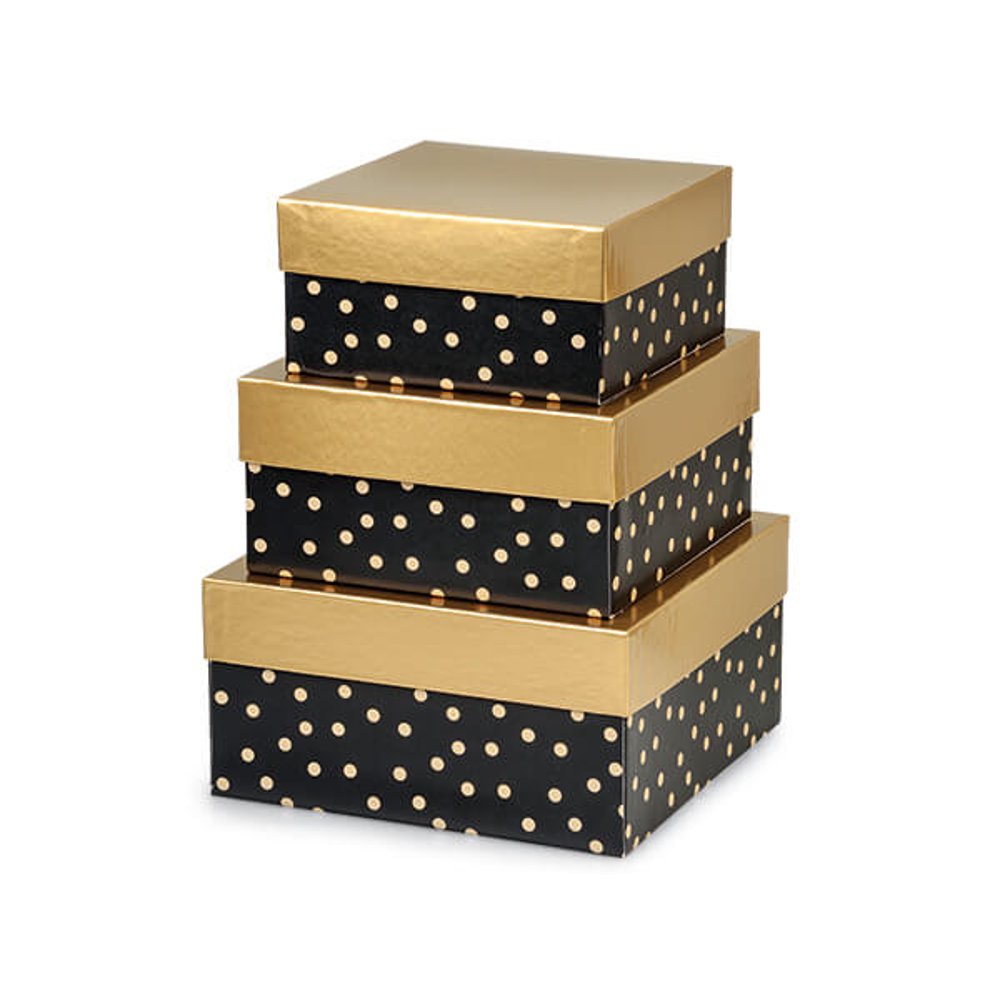 1 Set, Dot Golden Midnight Nested Boxes Large 3 Piece Square Gift Boxes