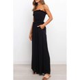 thumbnail image 3 of Mono con hombros descubiertos, cintura sin tirantes, adelgazante, cintura alta, ribete de volante, bolsillo, pierna ancha, pantalones largos para mujer, negro, M, 3 of 6