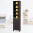 thumbnail image 2 of Bathroom Storage Cabinet, Freestanding Floor Cabinet, Narrow Tall Cabinet Organizer with 3-Level Adjustable Shelves, Convenient Door & Knob for Laundry Room, Apartment (Brown), 2 of 5