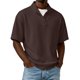 thumbnail image 1 of Blusas y camisas de manga corta y cuello redondo para hombre, de pana, color liso, informales, a la moda, con medio botón, cuello alto, manga corta, de poliéster., 1 of 6