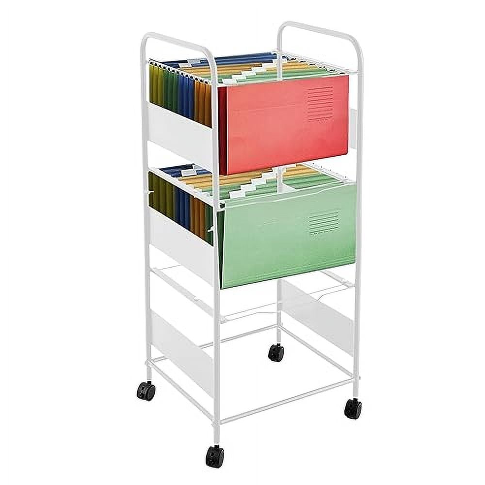 3 Tiers Metal Rolling File Carts with Wheels Hanging Files for Letter Size Movable Pull-Out File Folder Rack Drawer File Cabinet for Home Office