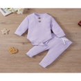 thumbnail image 2 of Newborn Baby Girl Boy Spring Fall Clothes Ribbed Cotton Solid Color Long Sleeve Romper Jumpsuit+Pants Outfits Set, 2 of 7