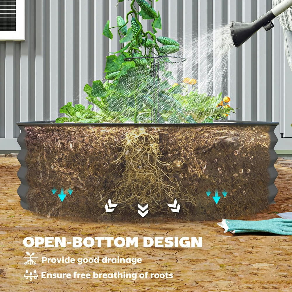 Spaco 7' x 3' x 1' Raised Garden Bed Set, 2-Piece Raised Beds for Gardening with Metal Plant Stakes, Dark Gray