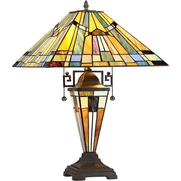 RADIANCE Goods Tiffany-Style 3 Light Mission Double Lit Table Lamp 16" Shade