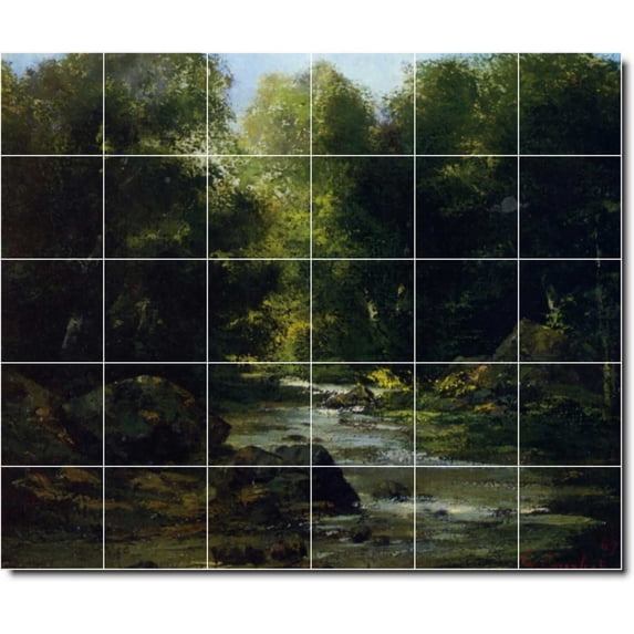 Ceramic Tile Mural-Gustave Courbet Landscapes Painting 264. 25.5" w x 21.25" h using (30) 4.25 x 4.25 ceramic tiles