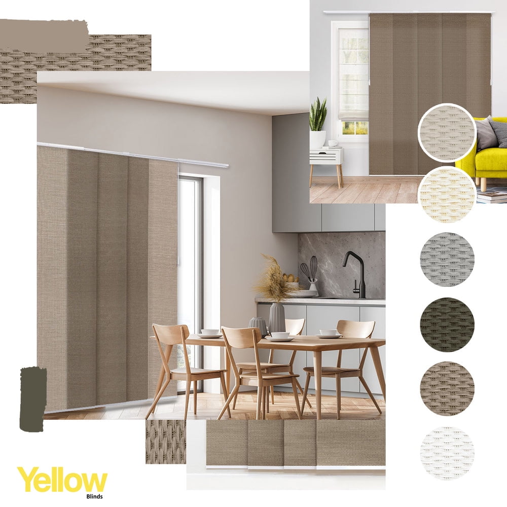 Adjustable Cordless Light Filtering Panel Track Blinds, Wilshire Truffle - 46"-86"W X 0"-96"H