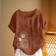 thumbnail image 4 of Xuyuer Women's Casual Linen Round Neck Printed Short Sleeve Button Blouse, Breathable Summer Top for Vacation Wear, Market Days and Relaxed Boho Style, 4 of 5