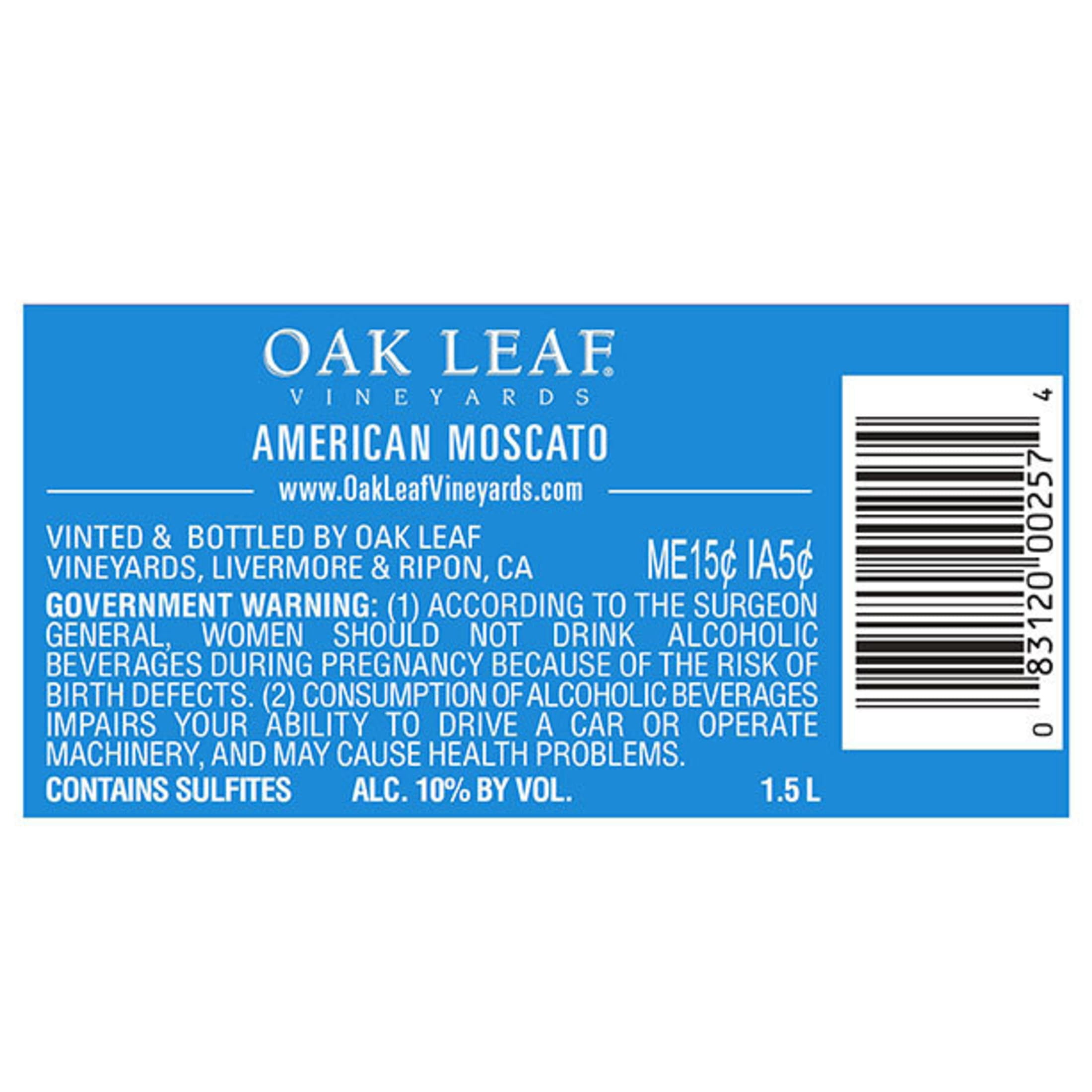 Oak Leaf Vineyards Moscato, White Wine, 1.5L