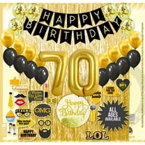 70th Birthday Decoration Black and Gold for Boy & Girl, 70th Cake Topper, 70th Party Supplies for Her and Him, 70th Birthday Photo Props