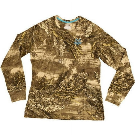 Women's Long Sleeve Camo Henley Tshirt, Xtra