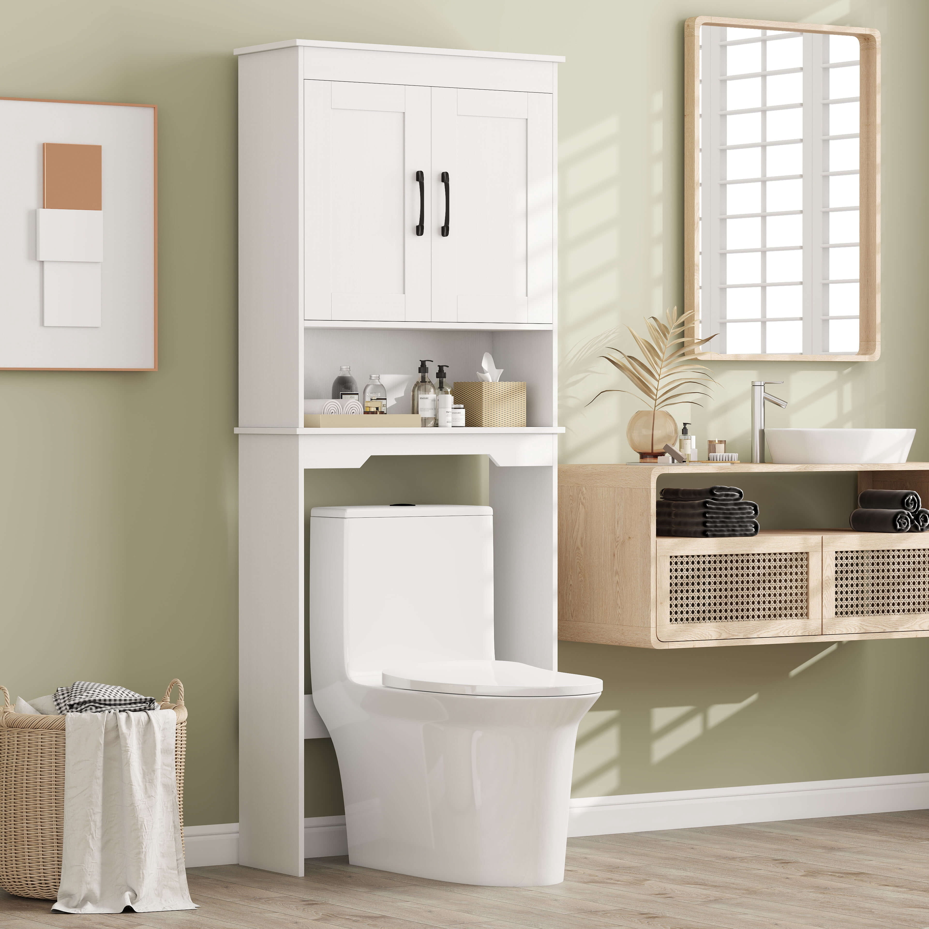 Costway Over The Toilet Storage Cabinet Bathroom Organizer w/ Adjustable Shelf