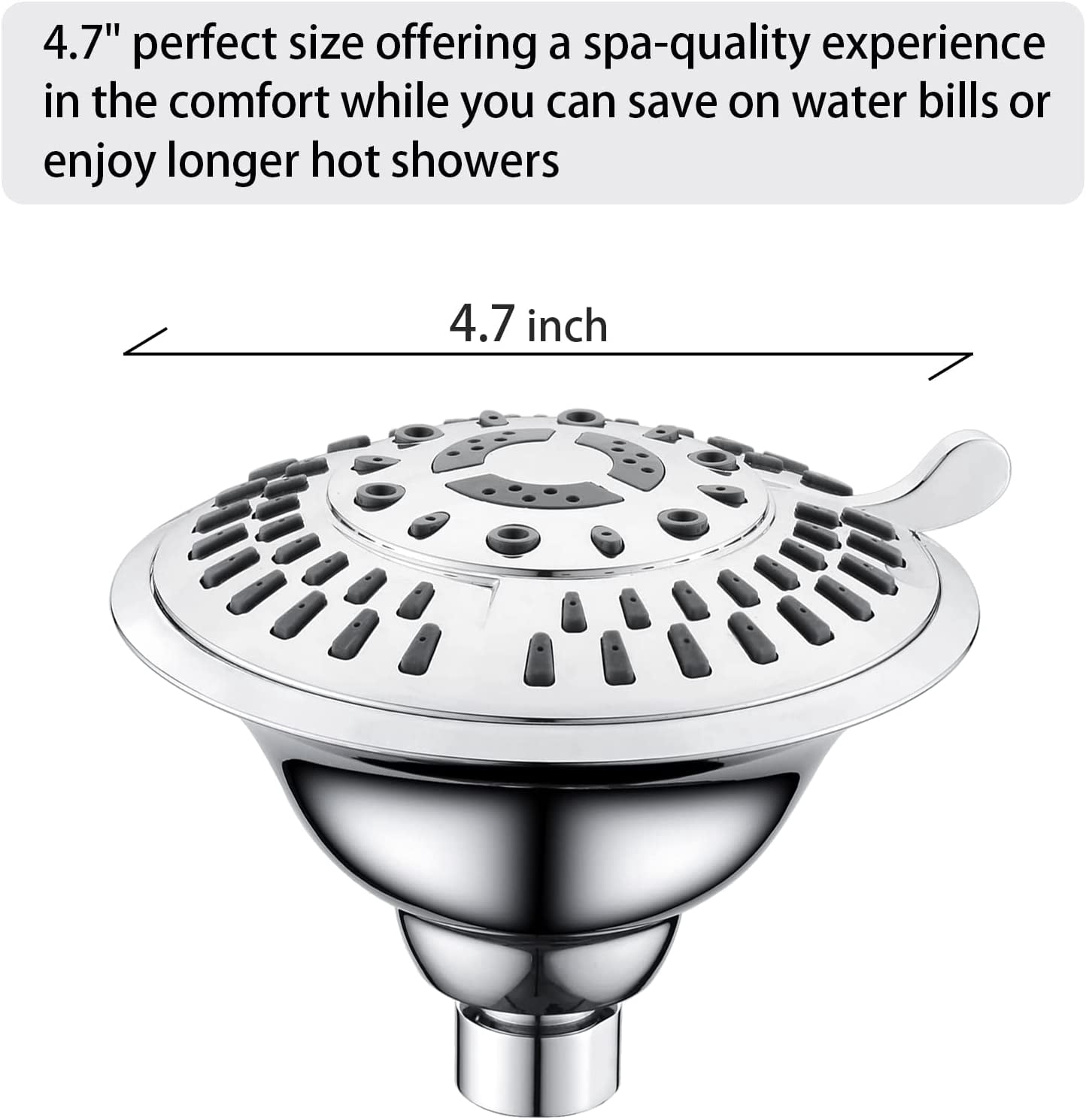BRIGHT SHOWERS Shower Head High Pressure Rain Showerhead 5 Spray Setting Fixed Shower Head Angle Adjustable Bathroom Showerhead, Chrome