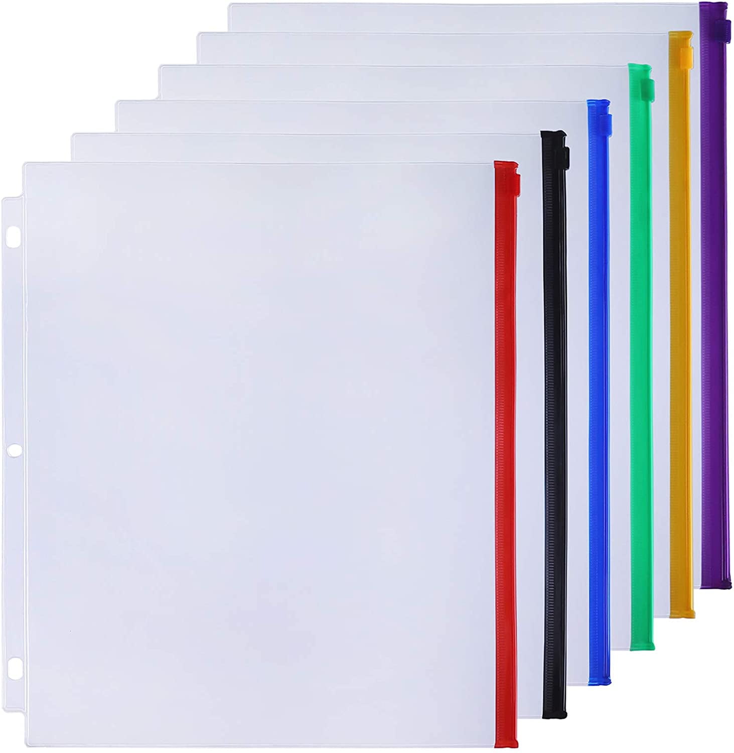 Antner 18pcs Binder Pockets Letter Size 3 Holes Binder Pouch Folders for 3-Ring Binder Loose Leaf Bags Waterproof PVC Document Filing Bags 6 Colour 
