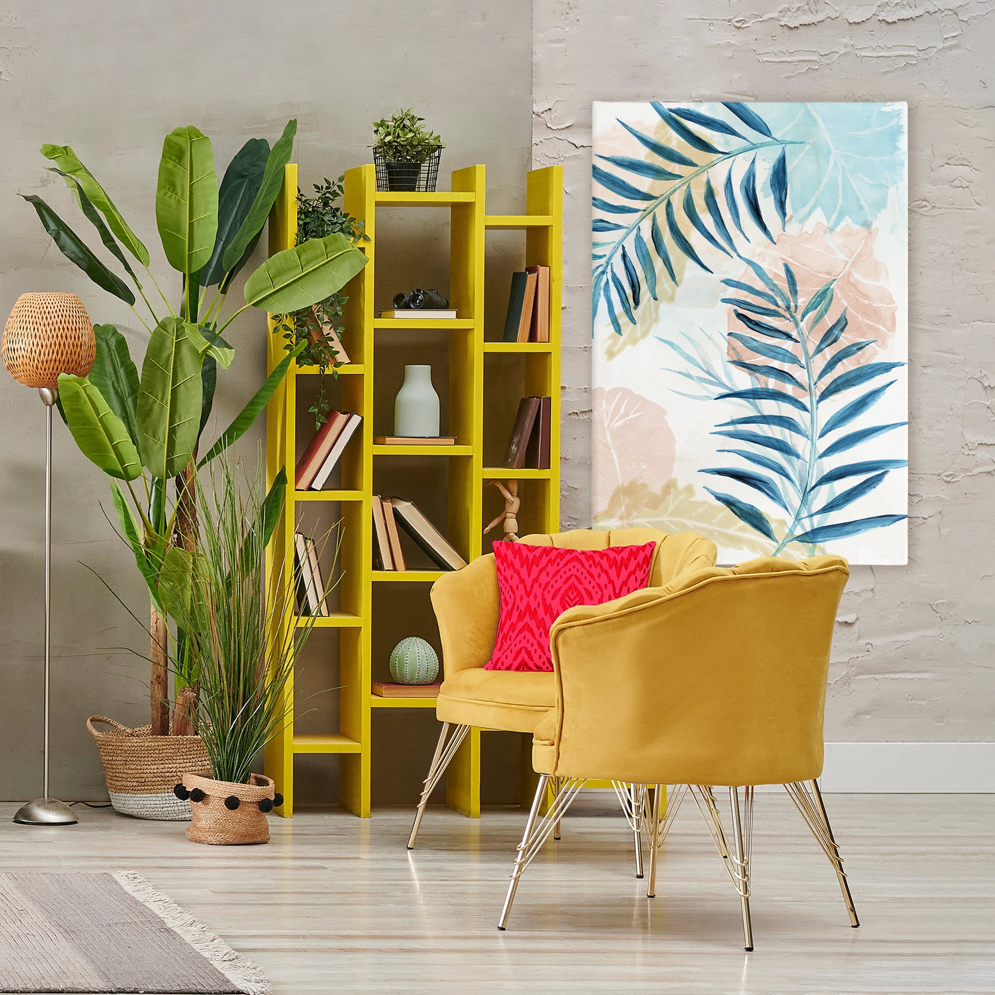 Stupell Industries Blue Palm Fronds in Pastel Haze Canvas Wall Art, design by Nan