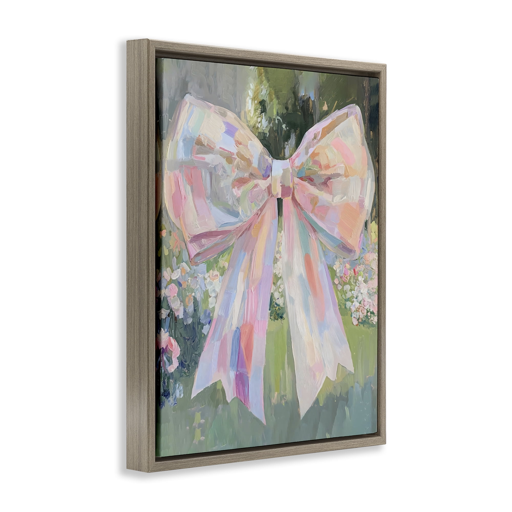 Stupell Industries Iridescent Pink Bow in Garden Brown Framed Floater Canvas Wall Art, design by The Prints Vibe