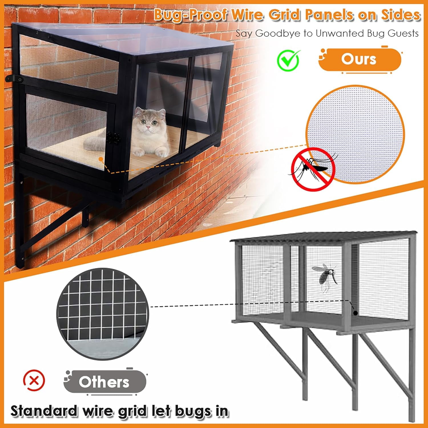 Cat Window Box Window Perch Catio Outdoor Cat Enclosure Bug Proof Wire Grid