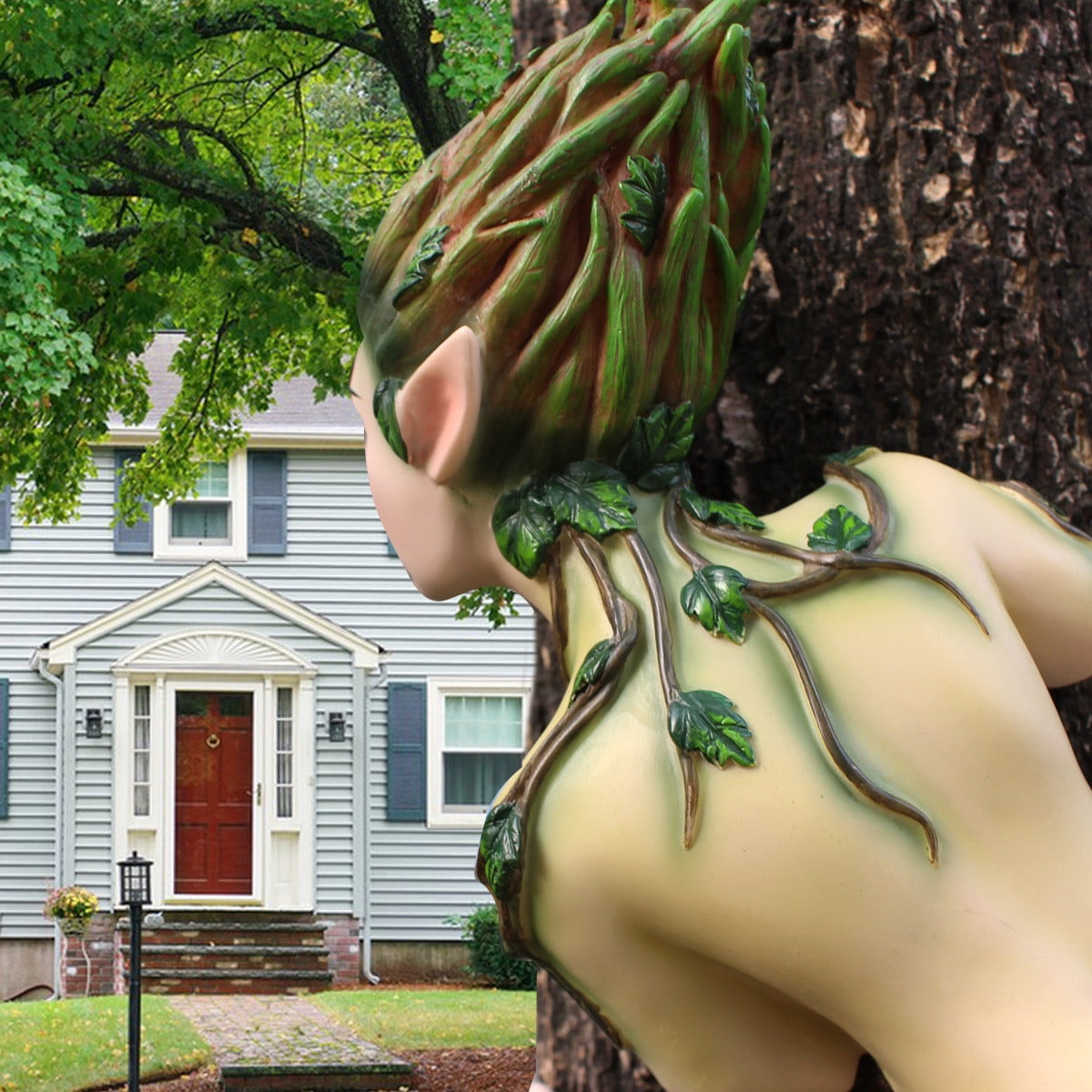 Resin Hand-Painted Forest Elf Tree Peeker Sculpture, Whimsical Outdoor Garden Decor, Funny Yard Statue for Nature Lovers, 5.7x3.93x8.66 Inch, Weatherproof Gardening Gift for Home & Patio
