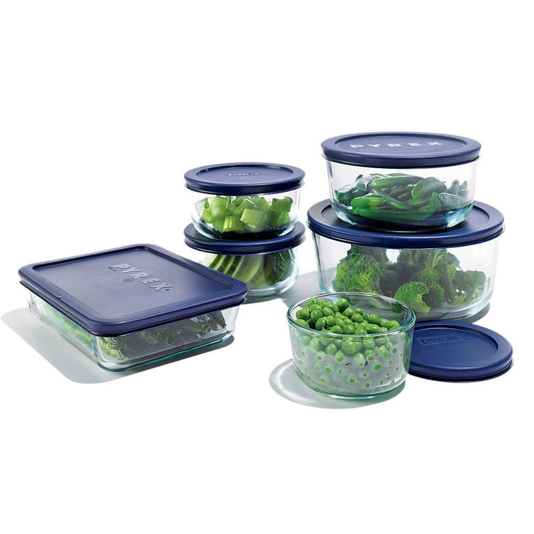 Pyrex 4-Cup Glass Food Storage Container with Blue Lid (Single