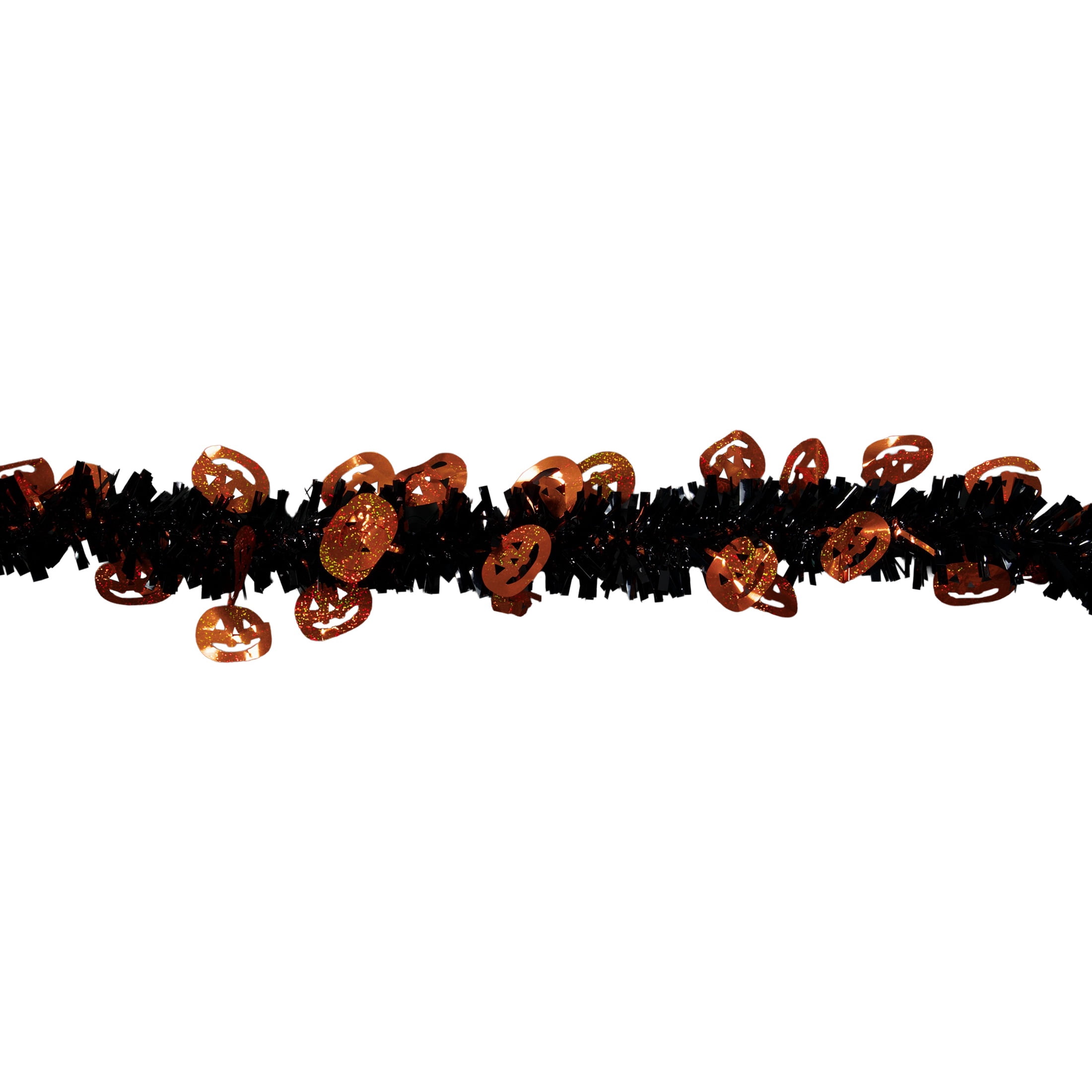 Tinsel Garland with Pumpkin Cut-Outs, Orange and Black, 12', Halloween by Way To Celebrate