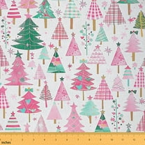 Feelyou Pink Merry Christmas Fabric by the Yard 10 Yards, Cartoon Green Tree Home Decor Fabric by the Yard, Kids Teens Boys Girls Sewing Fabric, Ultra Soft Home Decor