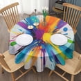 thumbnail image 3 of Colorful Double Burst Paint Pattern Round Tablecloth 60"x60",Wrinkle Wipeable Table Cloth for Kitchen Dining Room Picnic Patio Party, 3 of 6