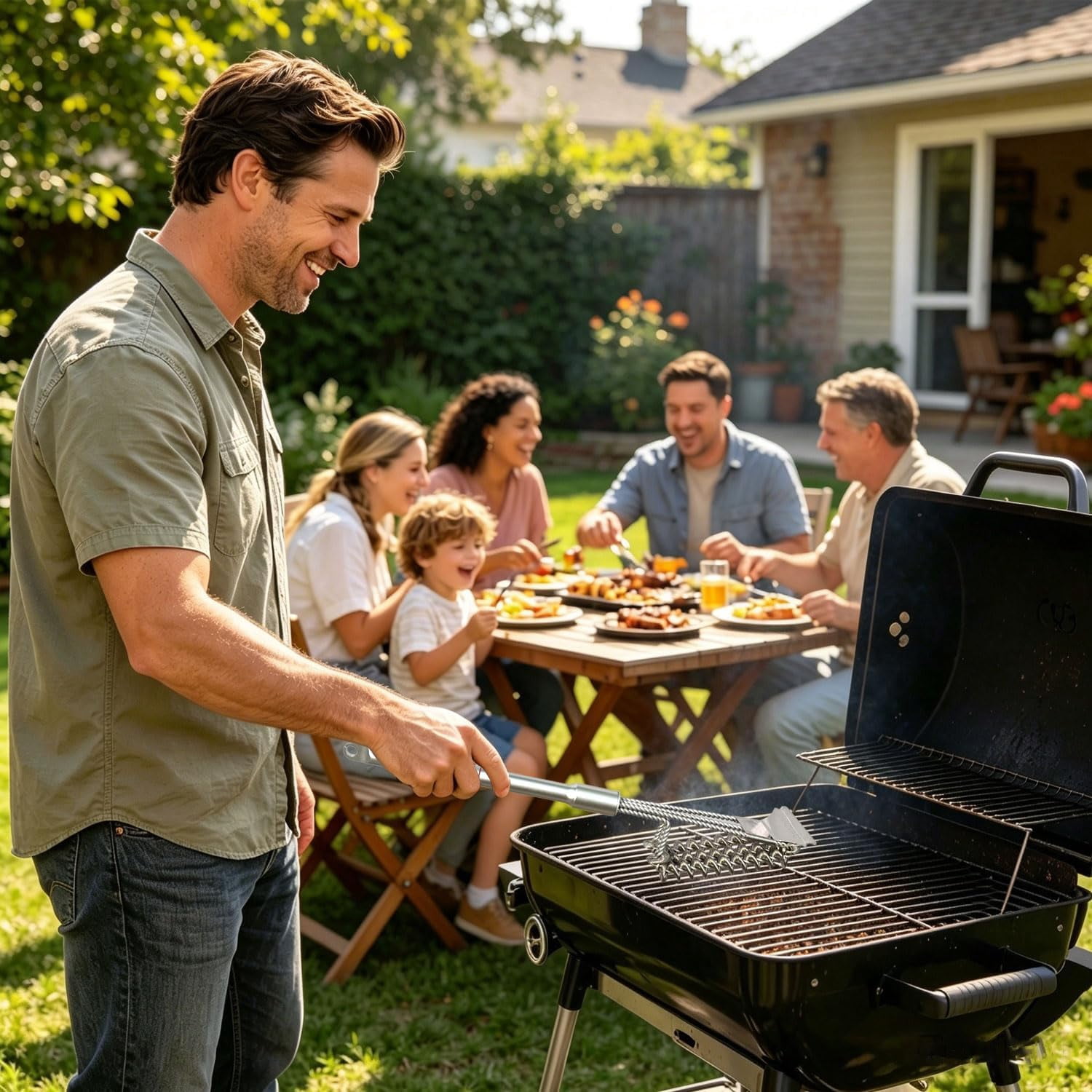 SWAZVAC 3-in-1 Bristle-Free Stainless Steel BBQ Grill Cleaner with Scraper, Detachable Aluminum Handle & Lockable S-Hook