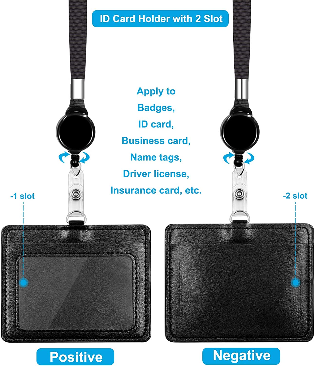 Lucstar ID Badge Holder with Lanyard Retractable Reel Clip, 2 Back Slots  Security Snap, Durable PU Leather Linen Finish, Cute Design Card Holder for  Women Men Work/Student ID Card : : Office