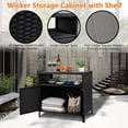 thumbnail image 4 of Bingirl Outdoor Rattan Storage Cabinet: Featuring Acacia Wood Countertop, Open Compartment, and 2 Doors, Perfect for Patio, Garden, Backyard, and Poolside (Black and Gray), 4 of 7