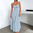 thumbnail image 2 of MOJOGO Women's Tiered Maxi Dress with Cutout Detail Solid Cami Neck Slip Dress for Summer Beach Holiday and Resort Wear Light Blue M, 2 of 8