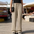 thumbnail image 3 of Tqcoqu Wide Leg Palazzo Pants for Women Casual Loose Drawstring Trendy Beach Linen Trousers with Pockets Vacation,Khaki,Women's S-XXXL, 3 of 4