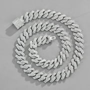 Silver Plated Bling Miami Cuban Link Chain for Men Women Iced Out Miami Cuban Necklace Diamond Chain for Men 14mm Colorful Hip Hop Jewelry
