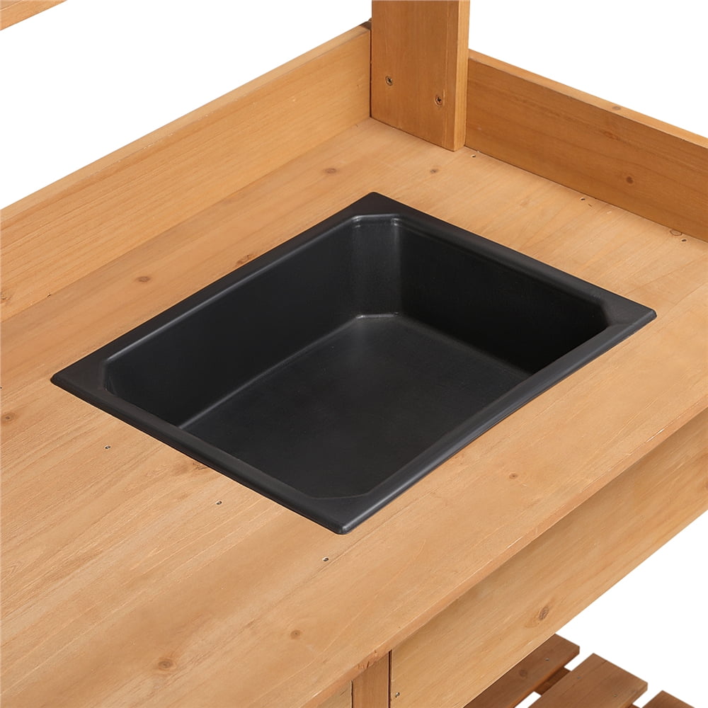 Renwick Wooden Potting Bench with Removable Sink Drawer, Oak