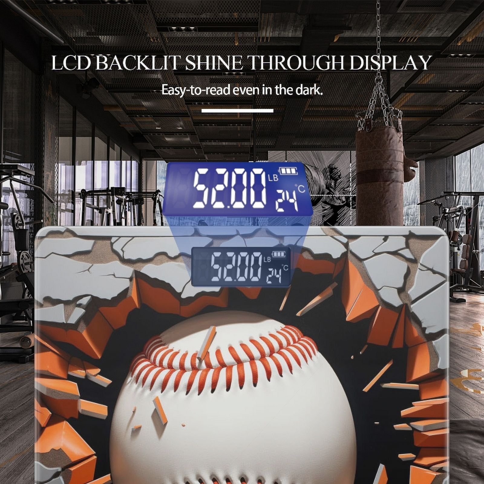 High Precision Body Weight Scale Smart Bathroom Scales with Large LCD Display(400lbs),Decorative for Bedroom-Cracked Hole In Wall With Baseball Inside