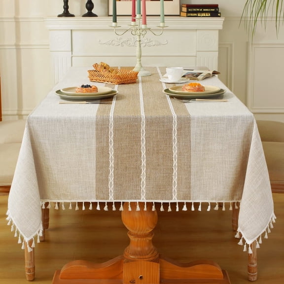 Rustic Tablecloth Cotton Linen Waterproof Tablecloth Burlap Table Cloths for Kitchen Dining Cloth Table Cloth for Rectangle Tables Coffee Lines Rectan