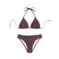 thumbnail image 6 of Stamzod 2026 Womens Polka Printed Bikini Sets Halter Cheeky Bathing Suits Back Braided Straps Triangle Bikini Swimsuit Brown-2 M, 6 of 8
