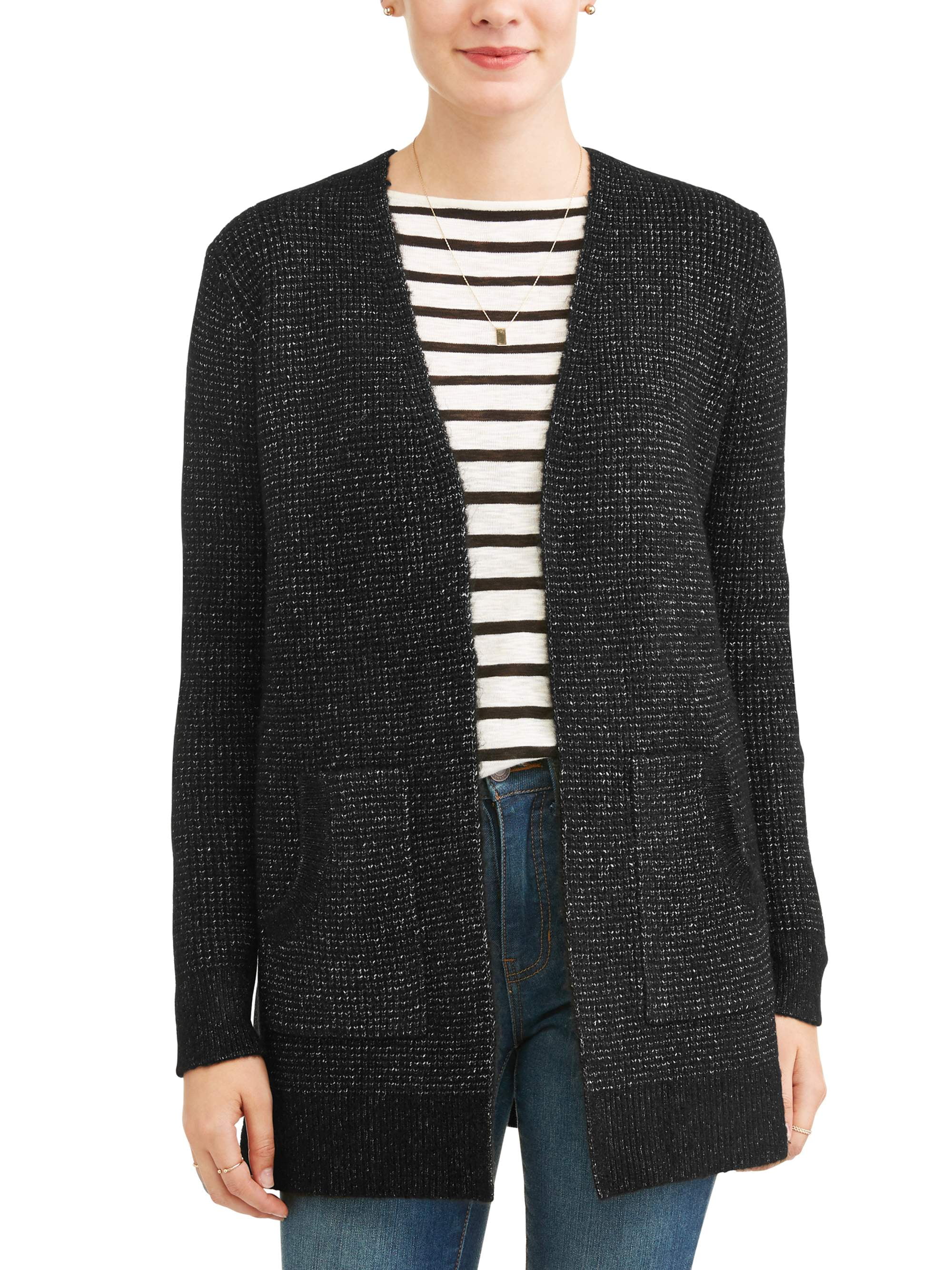 Time and Tru - Time and Tru Women's 2 Pocket Waffle Cardigan - Walmart ...