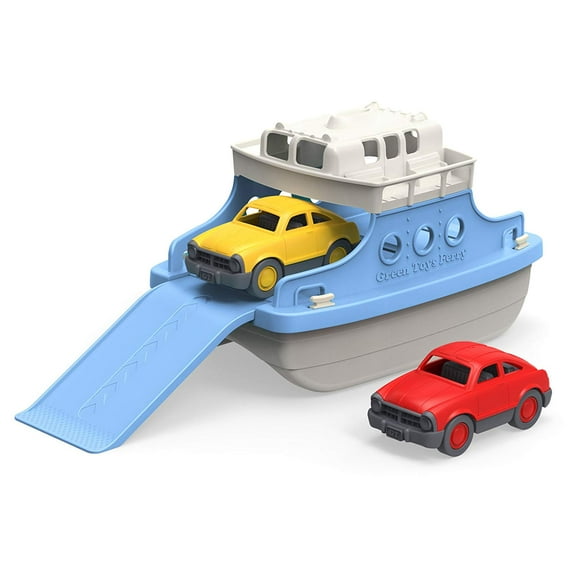 Ferry Boat with Mini Cars Bathtub Toy, Blue/White, Made in the USA from 100% recycled plastic By Green Toys
