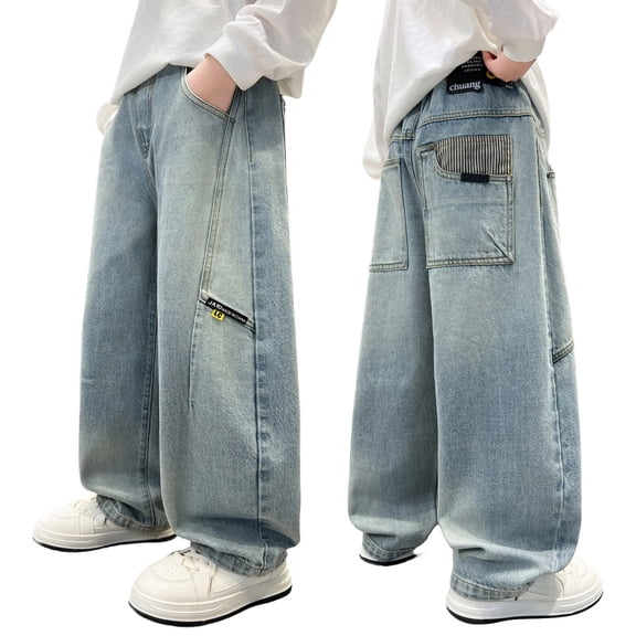 BOOMNY Toddler Boys Baggy Jeans Elastic Waist Graphic Y2K Wide Leg Baggy Denim Pants With Pocket, Sizes 5-6 Years
