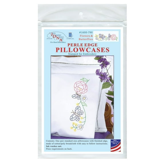 Jack Dempsey Stamped Pillowcases W/White Perle Edge 2/Pkg-Flowers & Butterflies