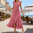 thumbnail image 2 of DHFJKG Sleeveless Maxi Dresses For Women Summer Dress Ruffle V Neck Holiday Tie Waist Flowy Irregular Hem Sundress Comfortable Dresses, 2 of 5