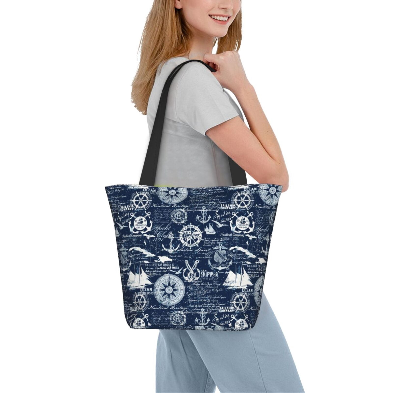 Ratiio Sailing Cruises Nautical Print Shoulder Bag for Women, Polyester Crossbody Purse Lightweight Handbag for Daily Travel and Casual Use