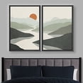 thumbnail image 2 of IDEA4WALL Framed Canvas Print Wall Art Green Pastel Watercolor Mountain Valley and Sun Abstract Shapes Modern Landscape Nature for Living Room, Bedroom, Office - 24"x36"x2 Black, 2 of 5