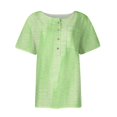 thumbnail image 3 of T Shirts for Women Cute Casual Button Down Henley Plus Size Tops for Women with Pocket Short Sleeve Retro Stripped Print Blouses for Women V Neck Summer Summer Outfits for Women Green S, 3 of 5