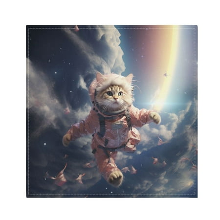 

JSTEL Cat Astronaut Funny Cloth Napkins Set of 1 20x20 Inch Washable and Reusable Napkin for Decoupage Dinner Party Everyday Use