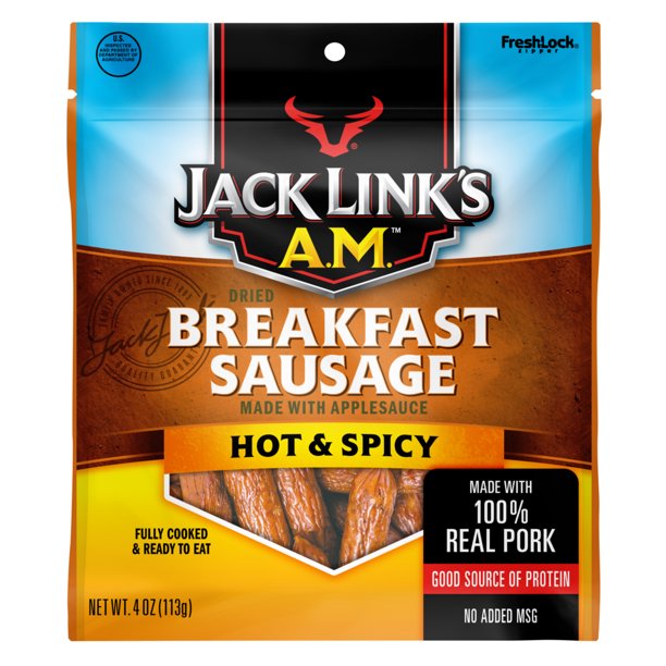 Jack Links AM Breakfast Sausage, Hot & Spicy, 4oz