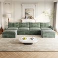 thumbnail image 4 of Modern U-Shaped Corduroy Fabric 4-Seater Couch with 2 Movable Footrests, Oversized 220×80×75cm for Living Room, 4 of 12